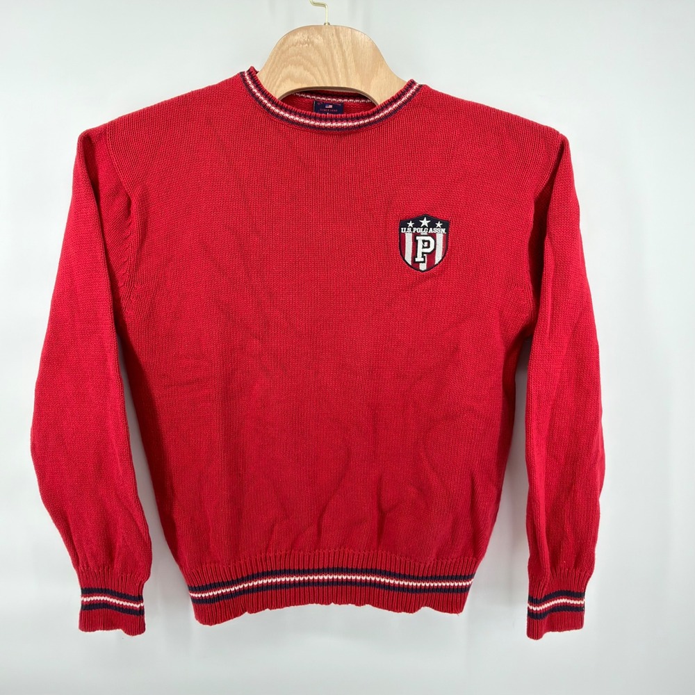 U.S. Polo Assn. Sweater Mens L Red Cotton Knit Crest Logo Crewneck Long Sleeve